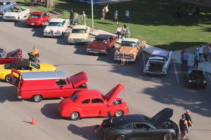 aerial view of car show